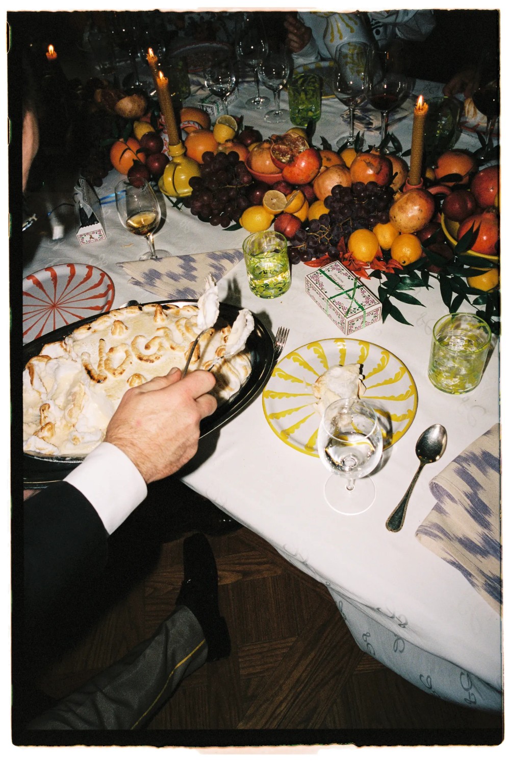 painting of man hiking in snow