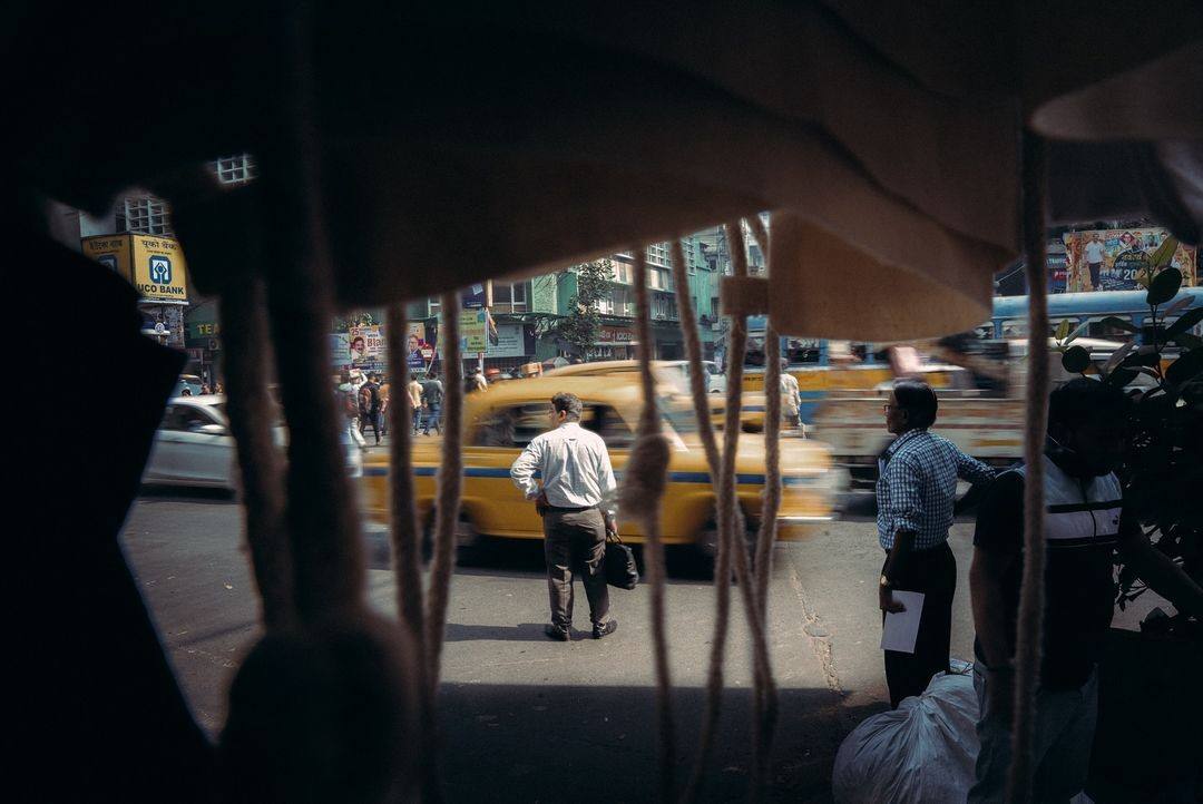 painting of man hiking in snow