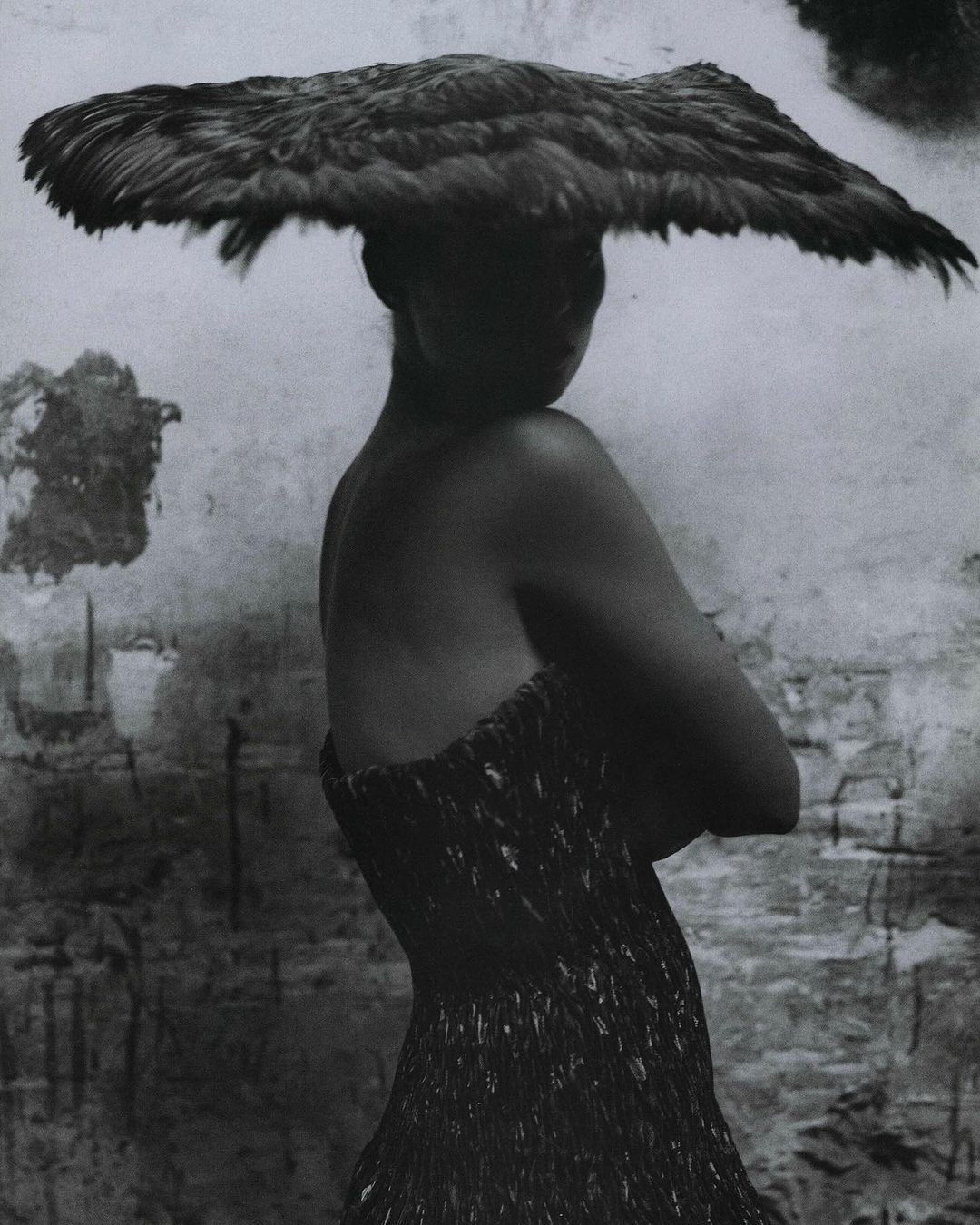 old photograph of Japanese man with back tattoo